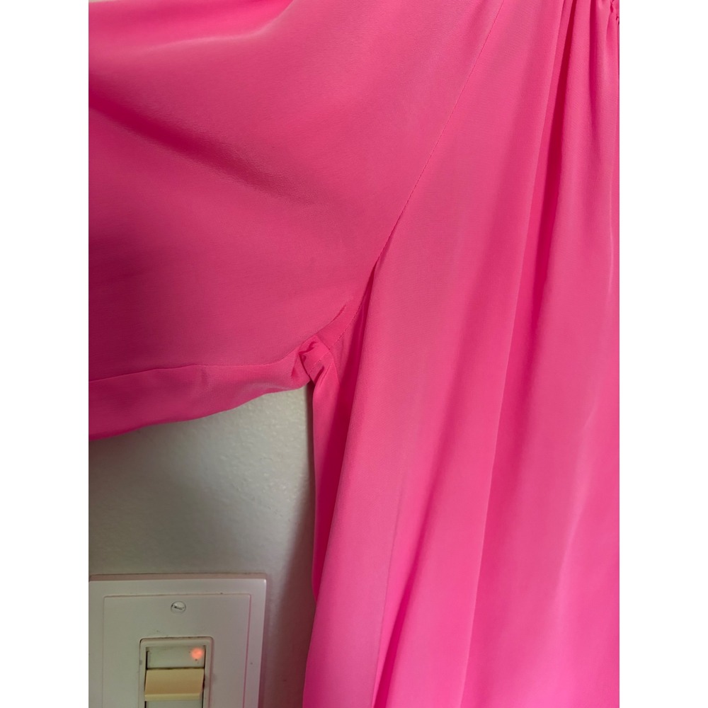 Lilly Pulitzer Elsa Top Neon Pink Silk Smocked V-Neck Blouse Tunic Womens Large - Picture 4 of 7